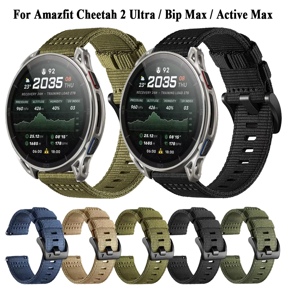 Hook and Loop Nylon 22mm Band For Amazfit Cheetah 2 Ultra / Bip Max / Active Max Sport Watch Strap Replacement GTR 4 3 2 2e Belt