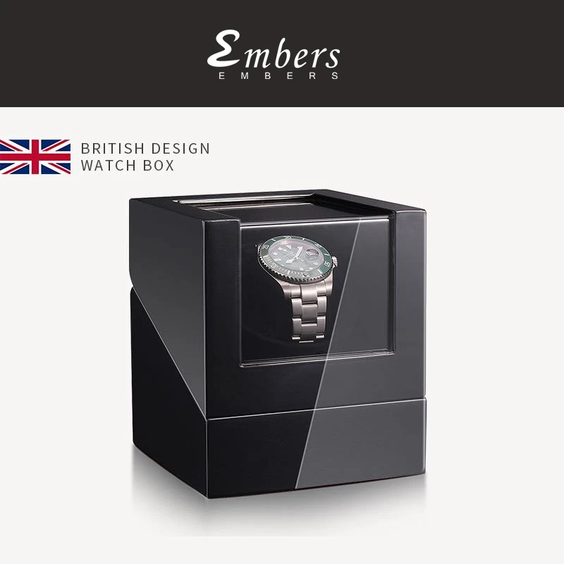 Embers Luxry enkele watchwinder batterij houten shaker horlogedoos automatische opwinder glazen opbergdoos Mabuchi Motro