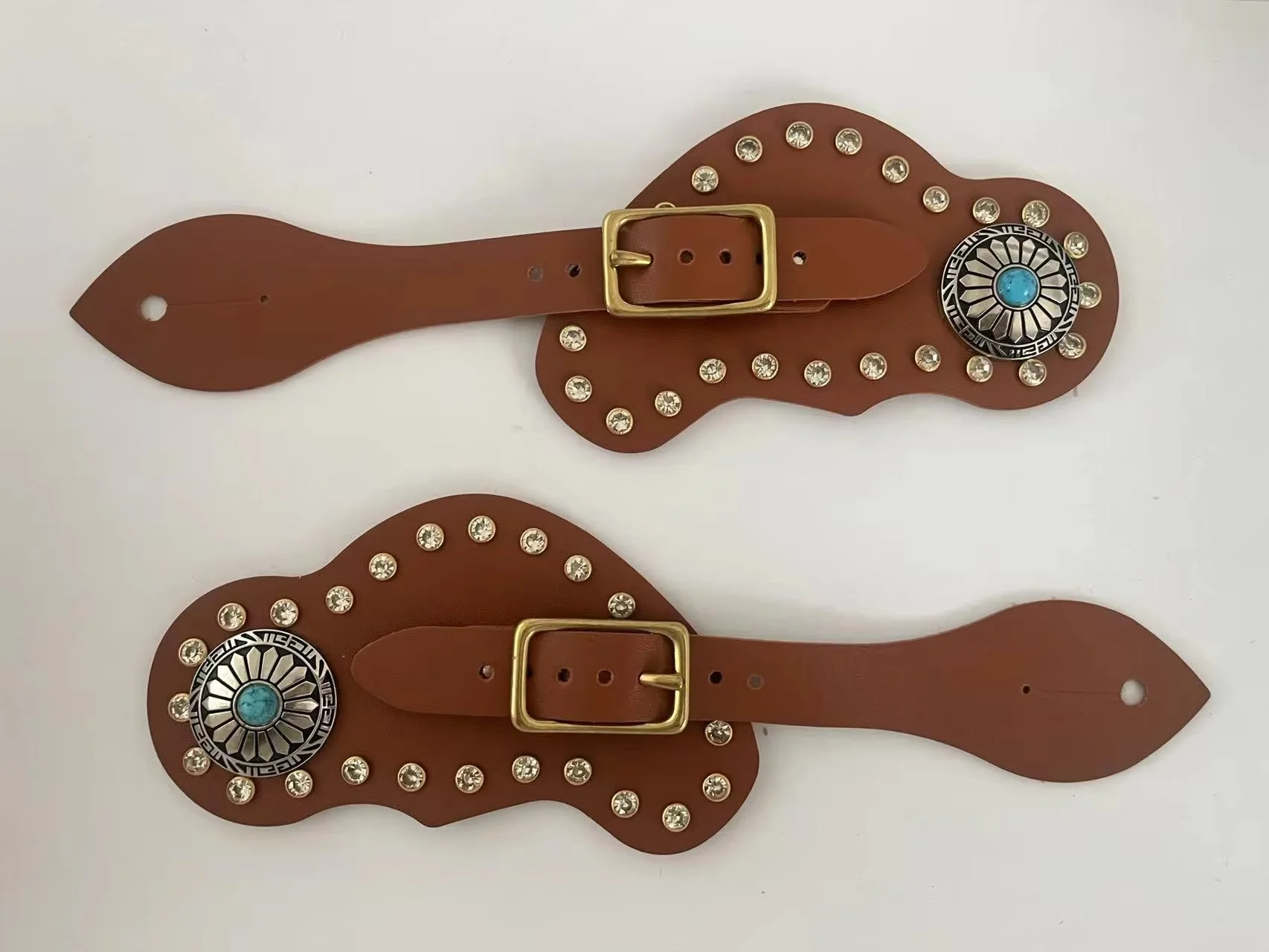 1Pair Leather Horse Spur Straps Western Men Adjustable Boot Straps for Women Men Horse Riding, Rhinestone Vintage Style