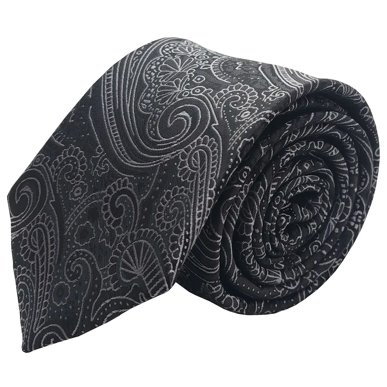 Gravata Semi Slim Bordada Arabesco Preto Cinza