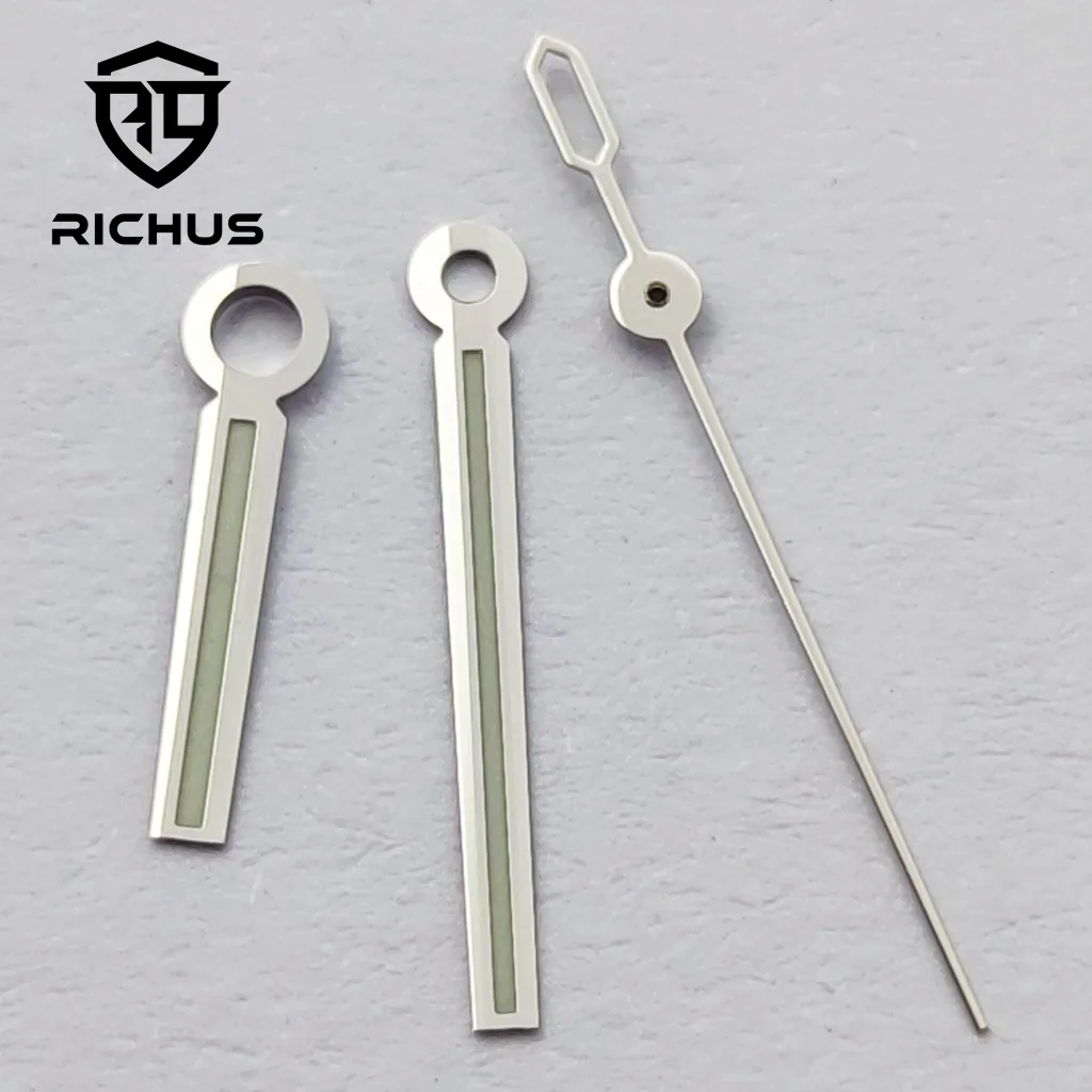 Manecillas de reloj plateadas RICHUS, azul, verde, luminosas, compatibles con movimiento NH34 NH35 NH36 Miyota8215-DG