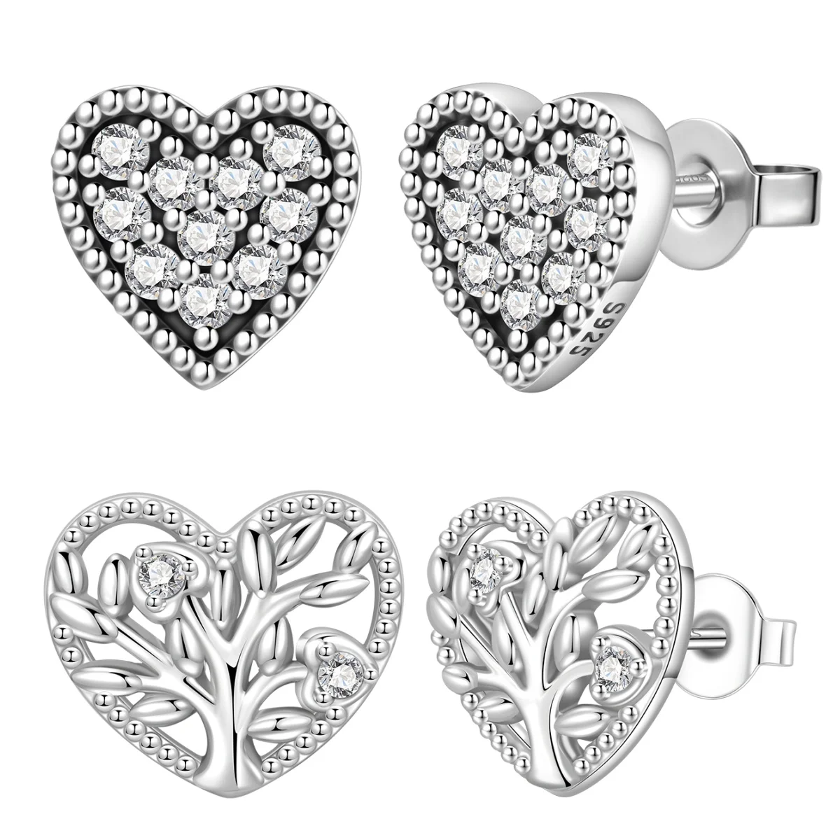Pendientes de corazón de plata de ley S925 con árbol de la vida y circonita cúbica, pendientes hipoalergénicos para mujer, joyería para la oreja, regalo.