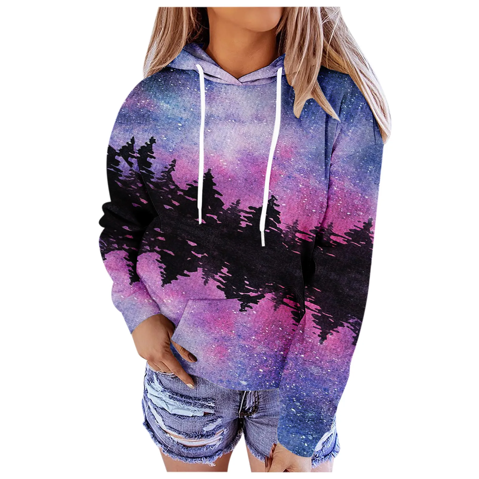 2024 New Autumn Women Hoodies Sport Casual Long Sleeve Pullover Tops Splicing Warm Sweatshirts Drawstring Tops Streetwear