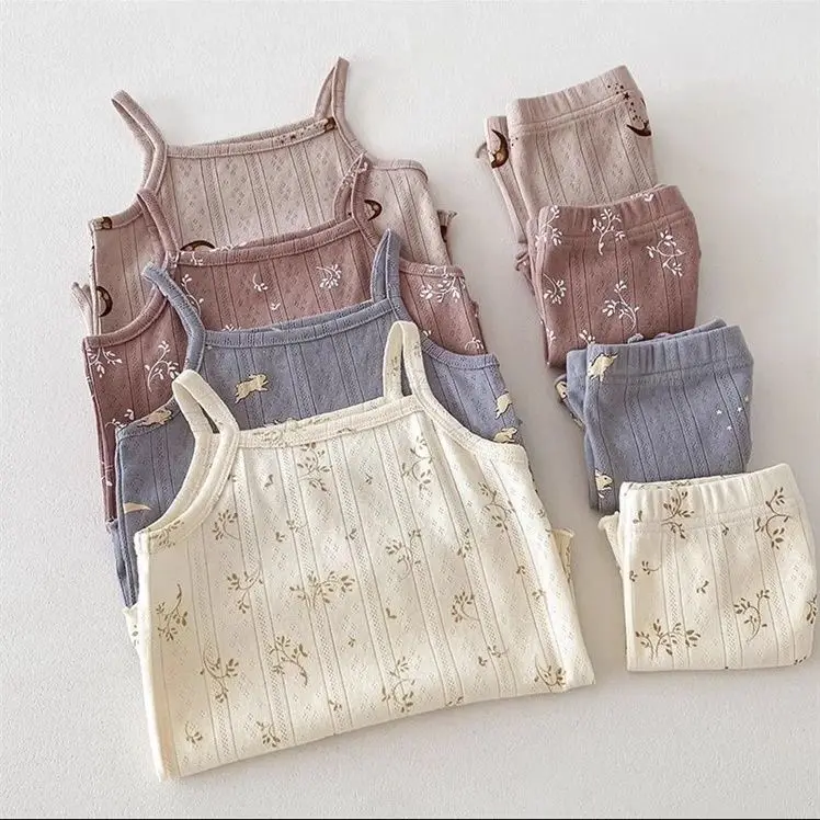 

Summer Kids Babys Girls 2PCS Clothes Set Cotton All Print Toddler Girls Vest+shorts Sleepwer Outfit Little Homesuits