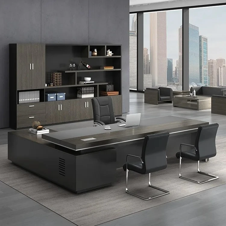 Minimalist style boss's office desk and chair combination manager's office desk with large storage capacity sub cabinet