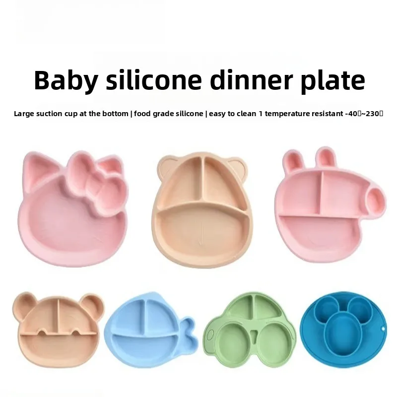 BPA freeCartoon Silicone Divided Plate for Kids, Baby Feeding Suction Plate, Heat Resistant Non-Slip Silicone Toddler Tableware