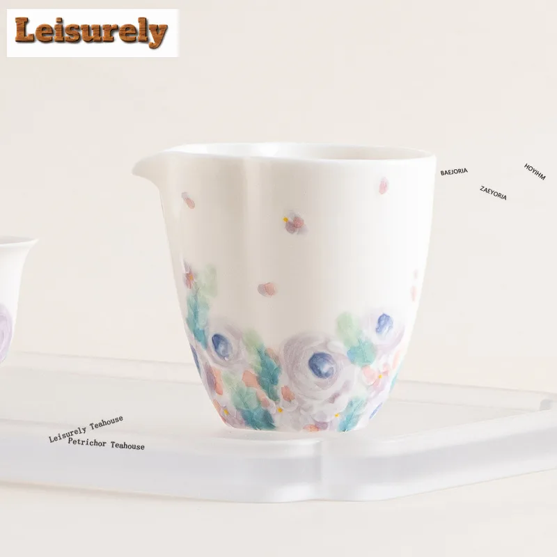 HOYIHM 250ml Hand-painted Flowers Casting Shadows Tea Pitcher Divide Tea Cha Hai Dispenser Justice Cup Fair Mug Teaware Gifts