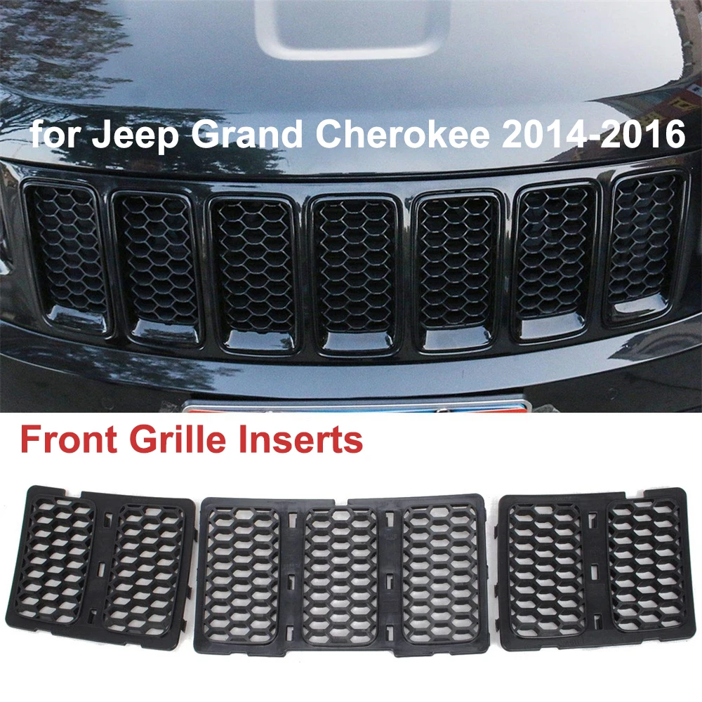 

Front Grill Inserts Trim Honeycomb Mesh Grill Ring Cover Kit Fits Jeep Grand Cherokee 2014-2016, Exterior Decoration Accessories