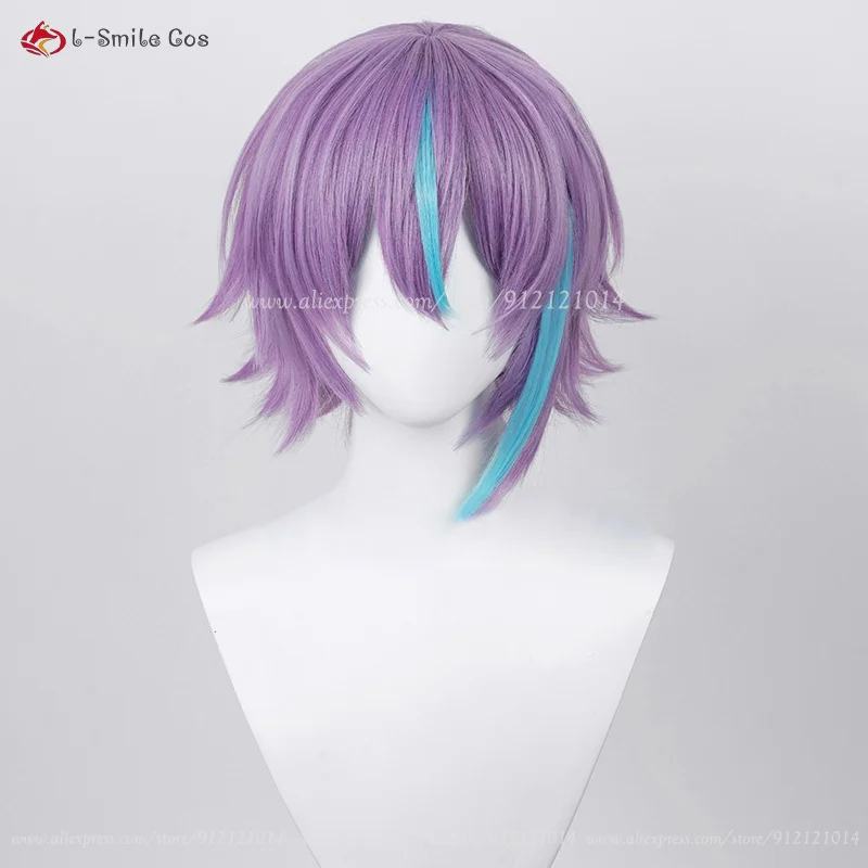 Anime Kamishiro Rui Cosplay Wig 3ocm Short Purple Highlights Wigs Heat Resistant Synthetic Hair Unisex Comic Con Wig + Wig Cap