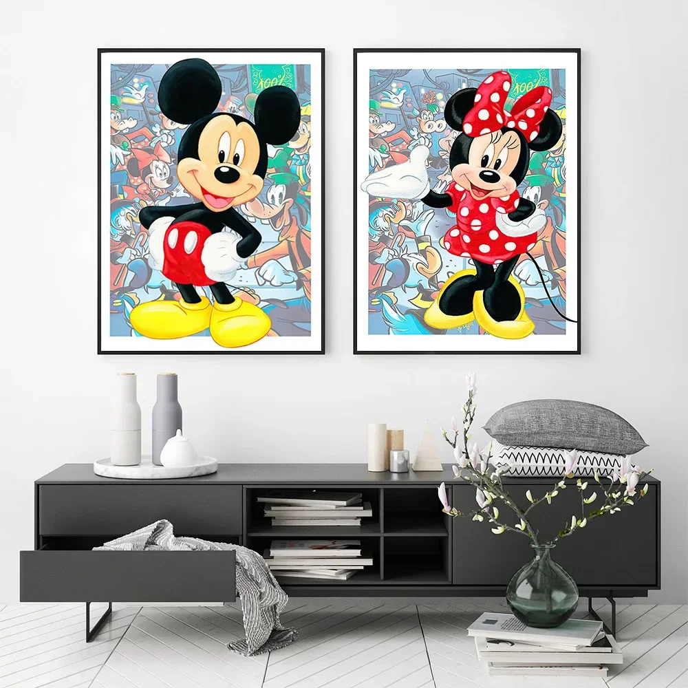 شخصيات ديزني الكرتونية للديكور المنزلي ، ميكي ماوس ، دونالد دك ، قماش مطبوع عالي الدقة ، جدارية حائط ، ملصقات فنية ، غرفة أطفال ، ميني سو