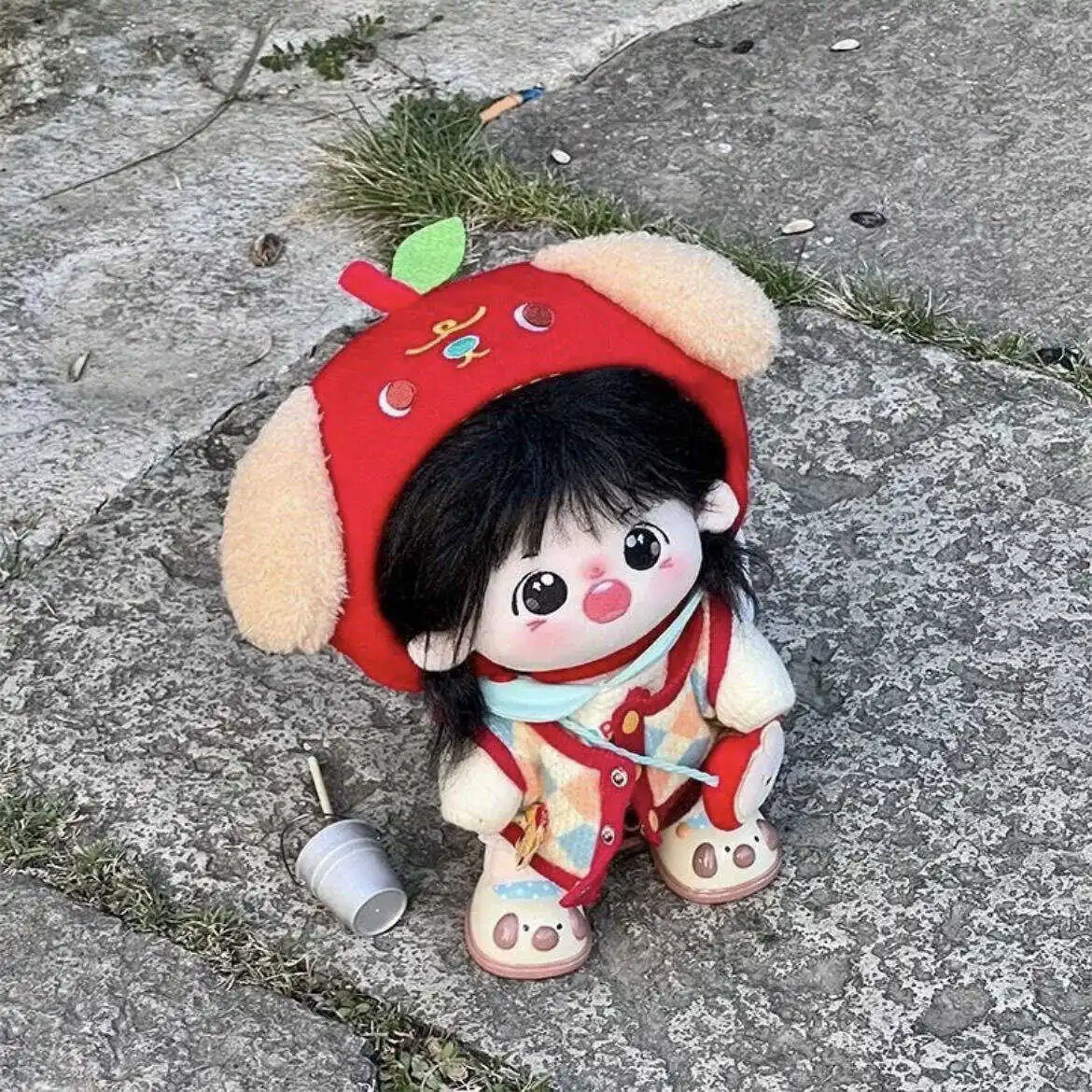 Apple Dog ingeblikte volledige set van 20 cm katoenen pop babykleding schattige kleine Apple katoenen pop hoofdbedekking kleding zonder attributen