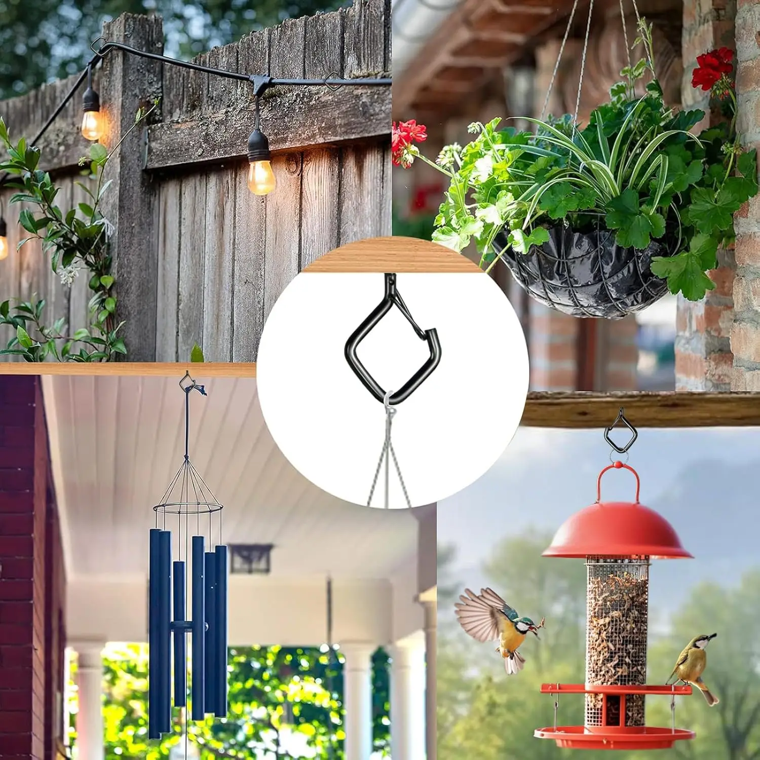 Outdoor String Light Hooks 35 Pack Black Q-Hangers With Safety Buckle Ideal for Hanging Patio Lights Plants Bird Feeders Hooks