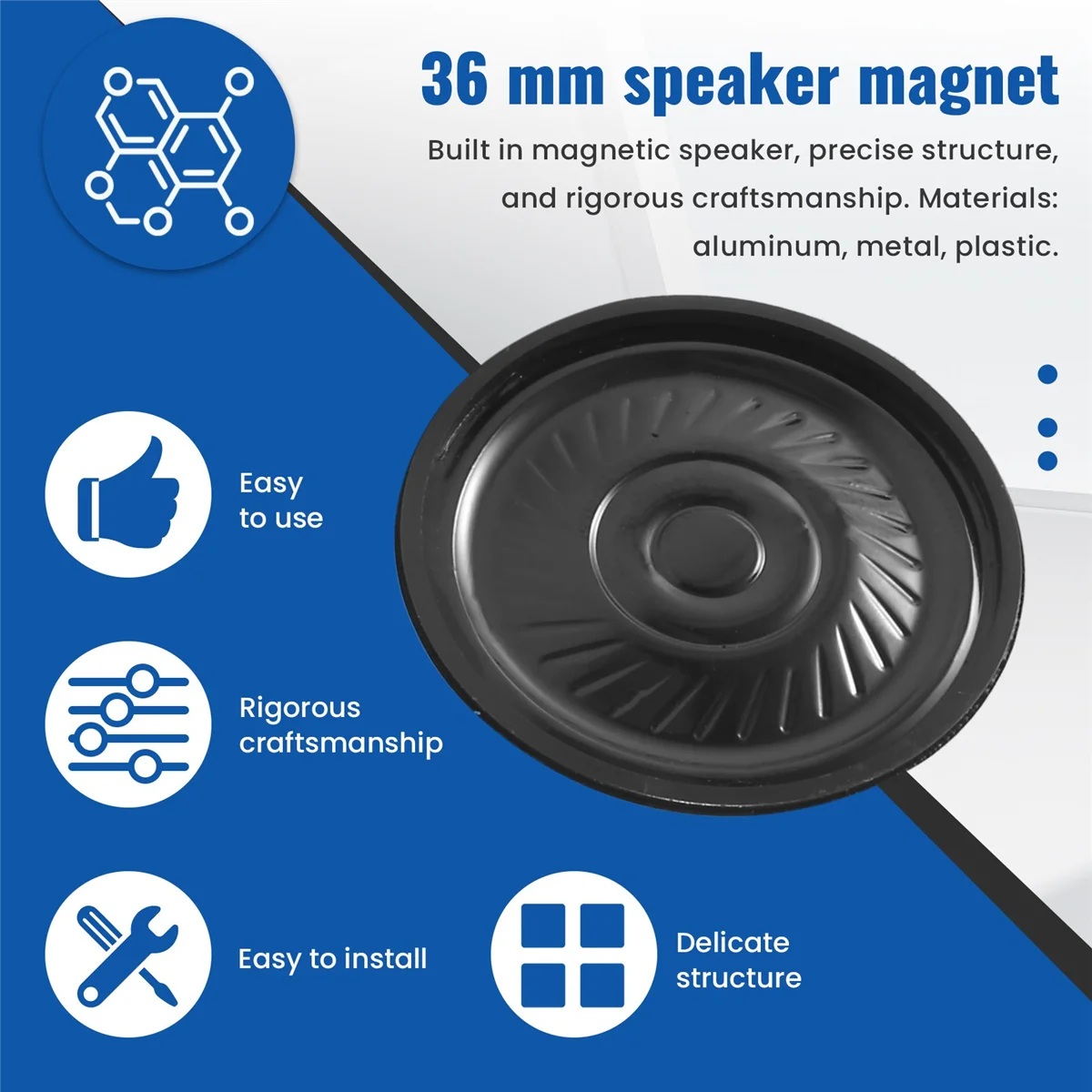 ลำโพงแม่เหล็กภายในตัวเรือนอลูมิเนียมขนาด36มม. 16โอห์ม1วัตต์