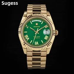 2023 New Sugess Watch of Men 40mm Day Date Automatic Dandong SL3034 movimento Retro orologio da polso meccanico vetro zaffiro dorato