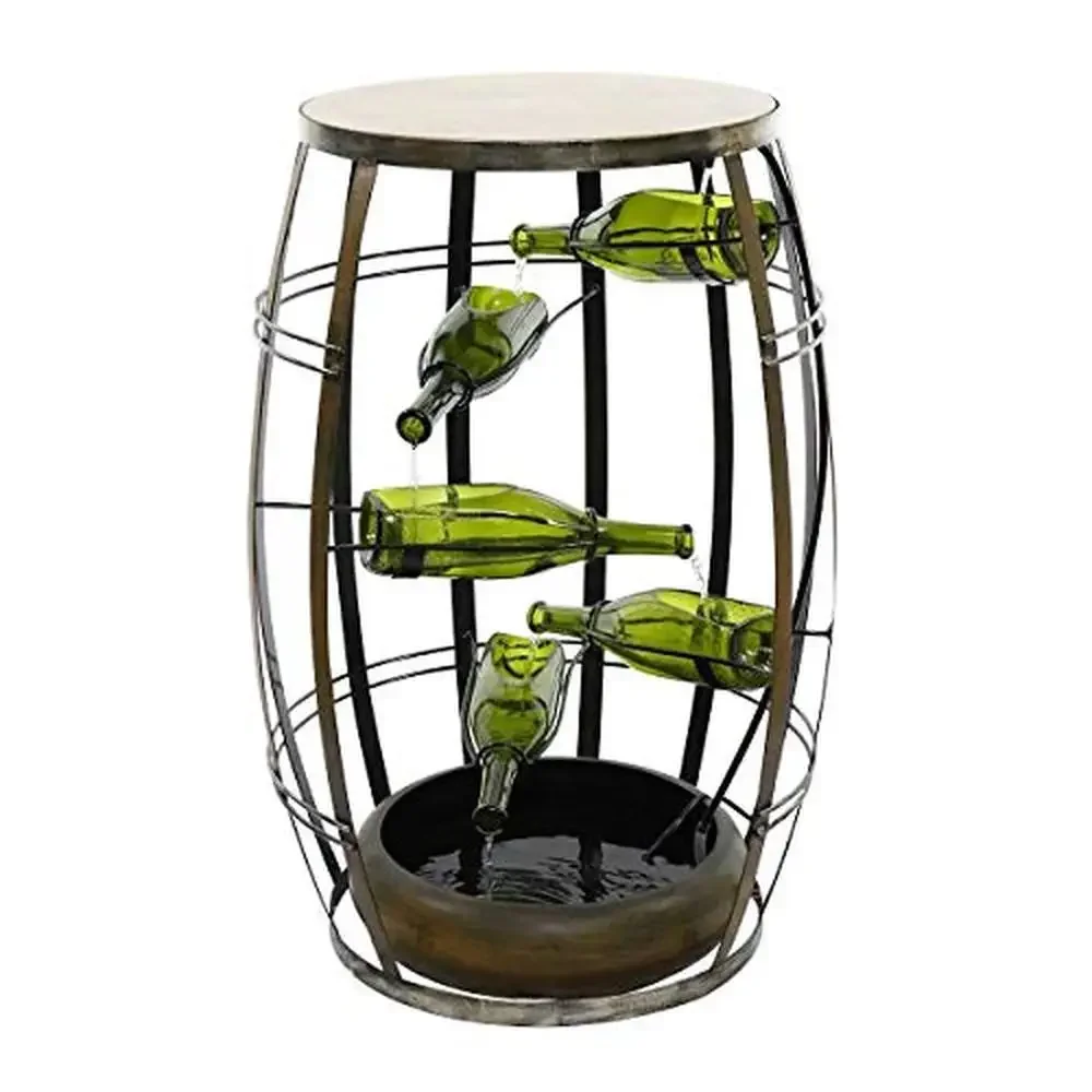 

Contemporary Indoor Floor Water Fountain Barrel Table 31" H 5-Tier Wine Bottles Waterfall Durable Weather-Resistant Metal