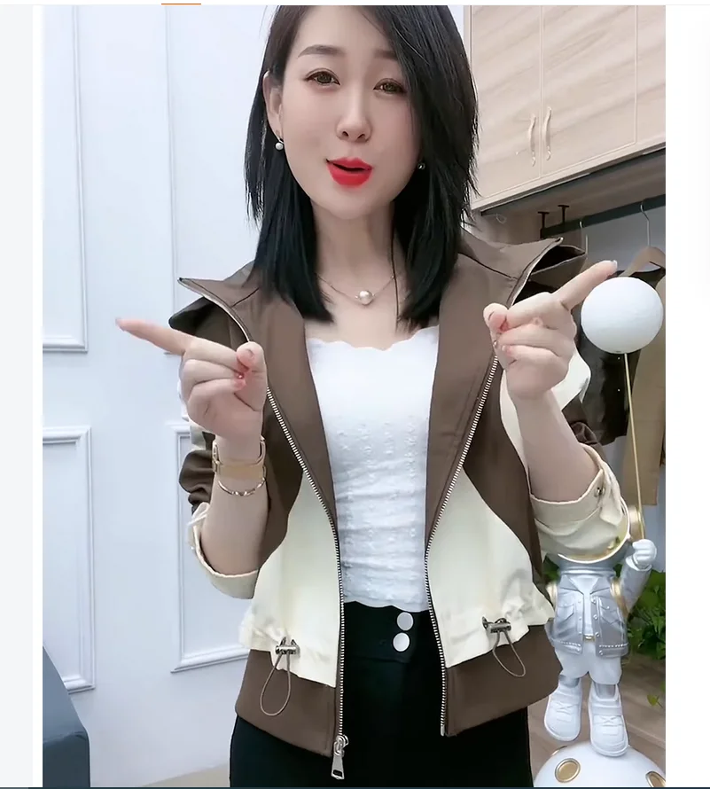 

Spring and autumn contrasting short baseball jacket for women, loose and age reducing jacket