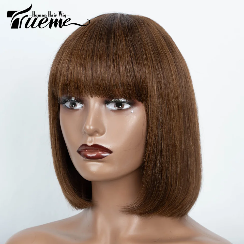 Trueme 180% parrucca diritta Bob parrucche dei capelli umani per le donne parrucca dei capelli umani Bob corto marrone brasiliano con frangia colore nero bordeaux