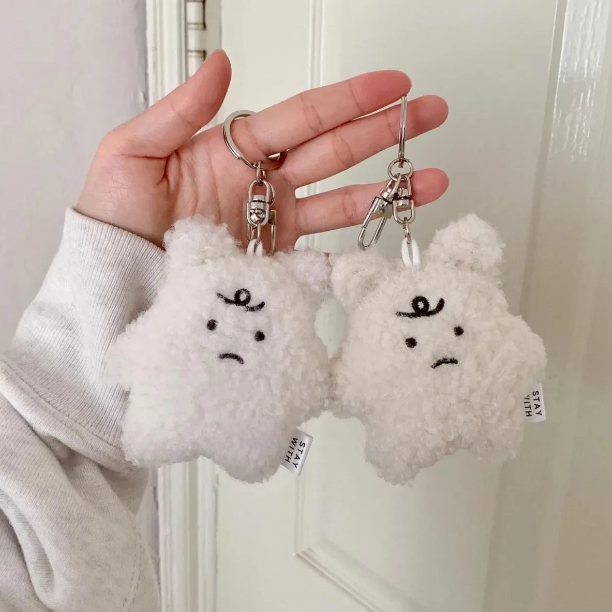 Angery Fluffy Bear Keychain Cartoon Cute Plush Mask Bear Brooch Pendant for Keys Schoolbag Bags Car Key Ring Accessories