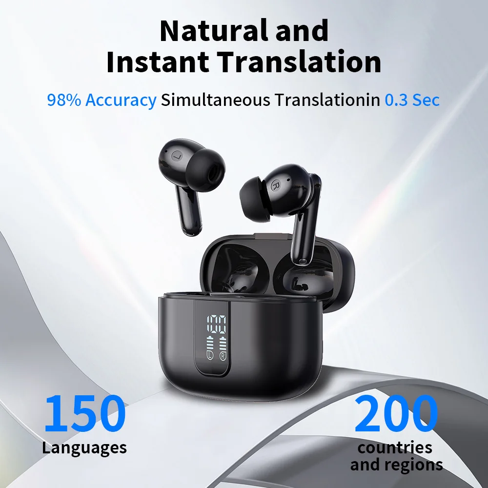 

Беспроводные наушники-переводчики V20 с функцией AI-перевода в реальном времени на 150 языков