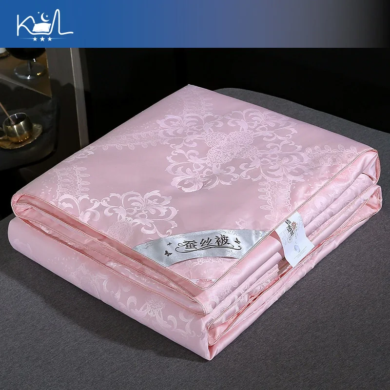 Grade A 100% Mulberry Silk Summer Quilt, Lightweight Air Conditioner Comforter with Jacquard Cotton Cover, Soft Breathable