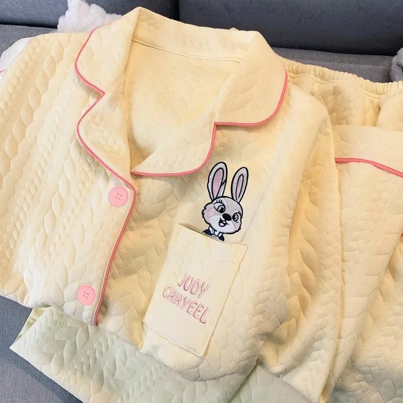 

Пижамный комплект с вышивкой мультяшного персонажа Джуди Ник для женщин, милый милый новый комплект из 2 предметов Диснея, одежда для сна, осенне-зимняя мягкая пижама