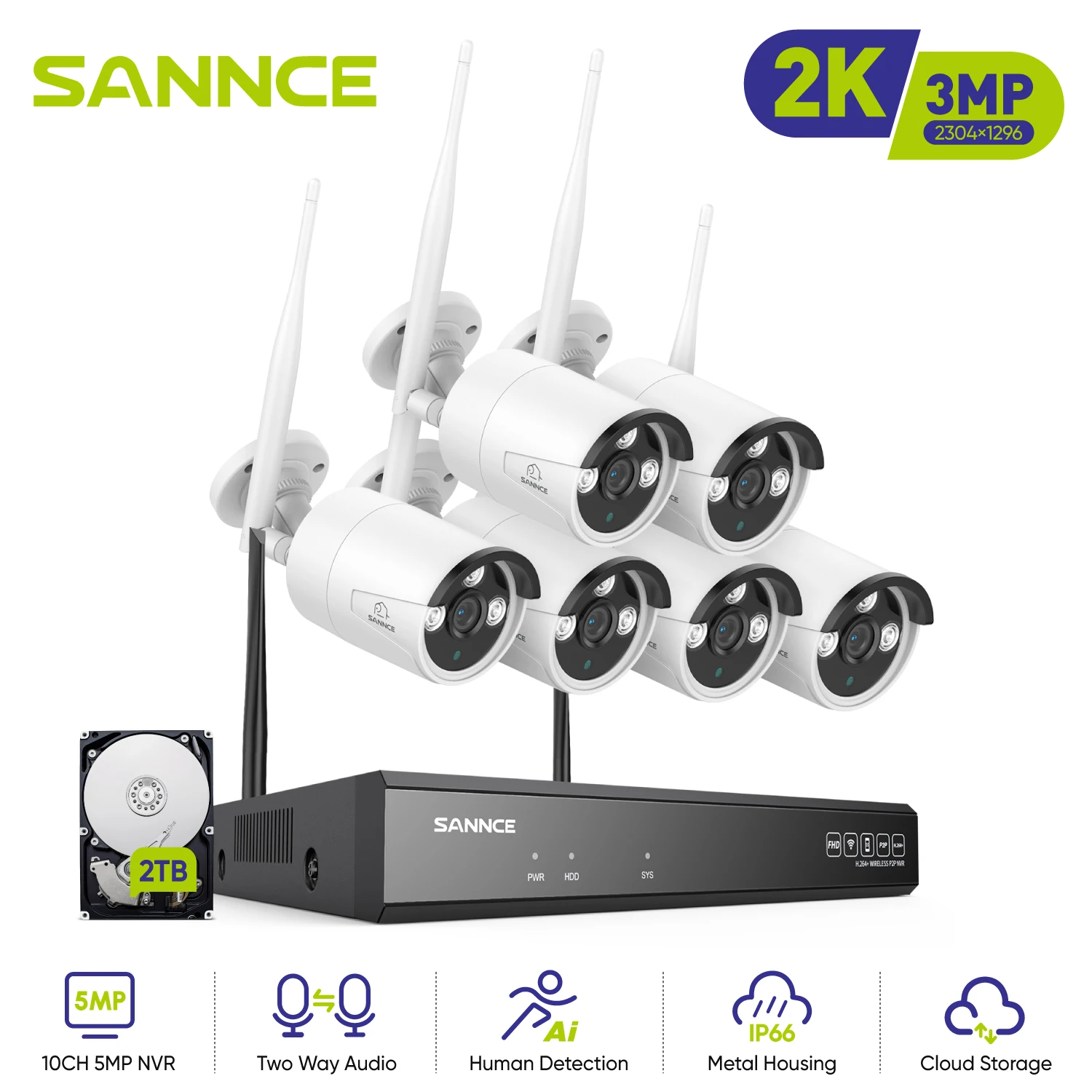 

SANNCE 8CH 3MP Wireless Surveillance Kit NVR 3MP Wifi IP66 Weatherproof Cameras Night Vision H.264+ CCTV Security Camera System