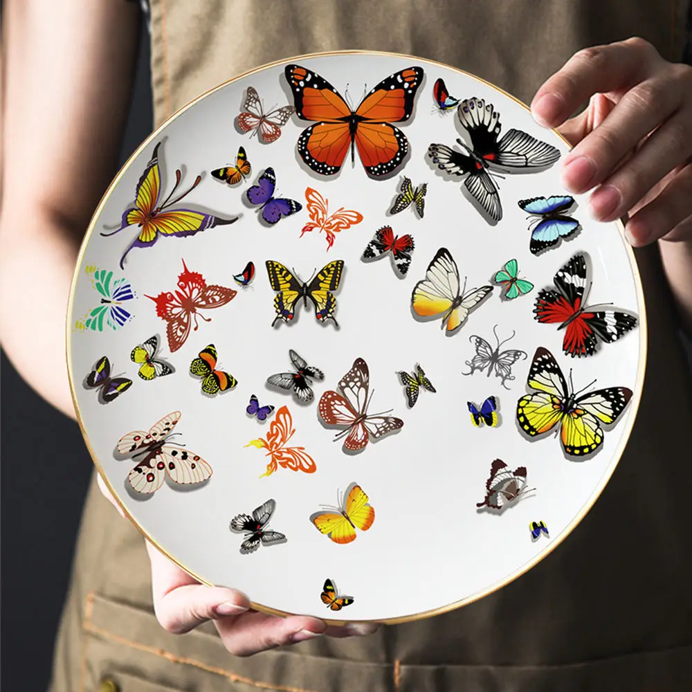 

Creative Butterfly Pattern Dim Sum Dish Hotel Wedding Banquet Ceramic Plate Bread Dining Dishes Set Butter Cheese Cake Plates