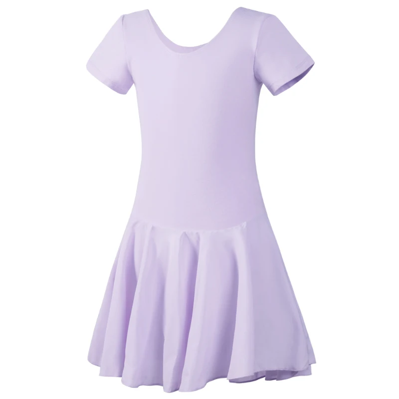 Girls Ballet Dress with Lining Toddlers Kids Leotard Dress Gymnastic Leotard With Skirt Short Sleeves Dance Dress Closed Crotch