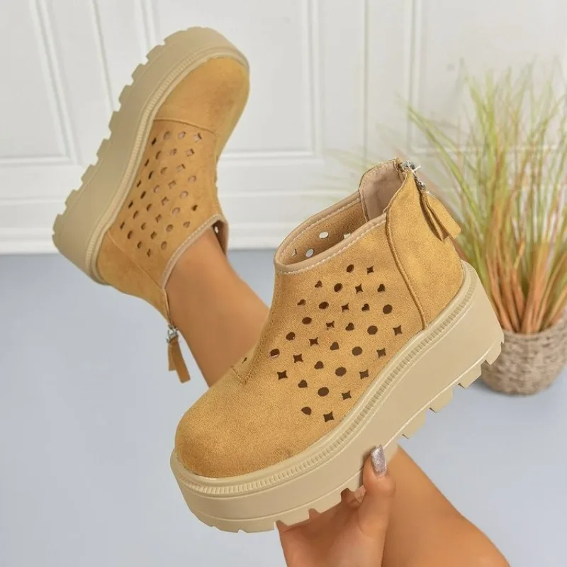 

Винтажные ботильоны больших размеров, женские модные замшевые туфли с круглым носком и вырезом, дышащая задняя молния, противоскользящие каблуки