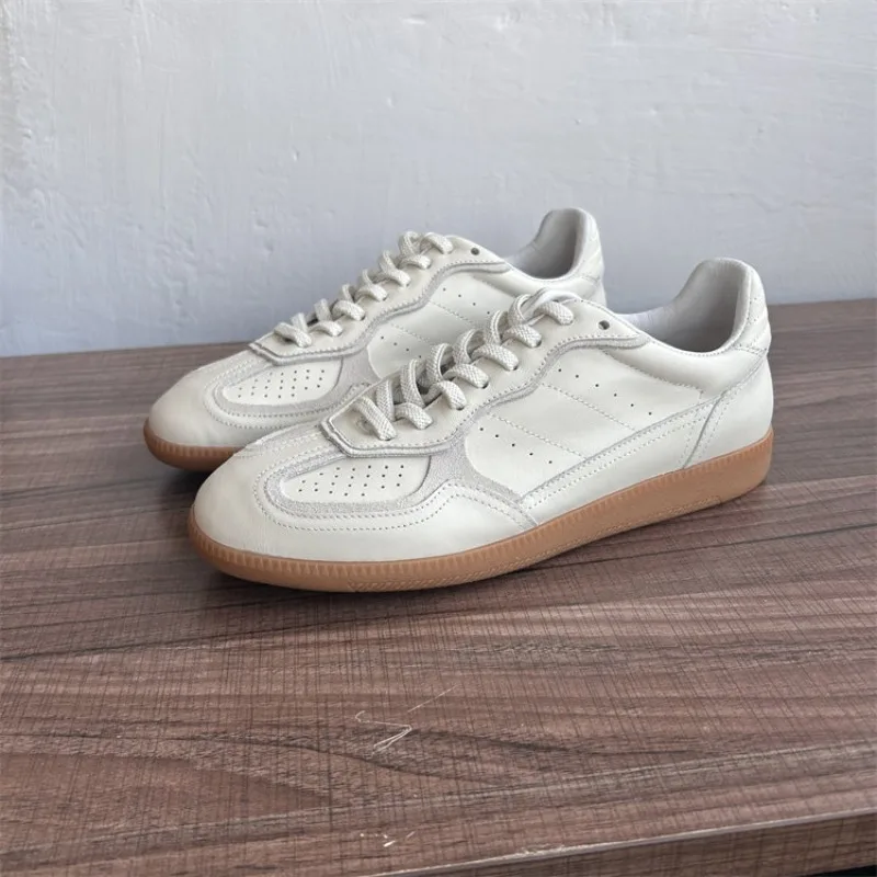 Spring Soft Comfortable White Shoes Men Soft-sole Training Shoes Genuine Leather British-style Breathable Casual Skate Shoes