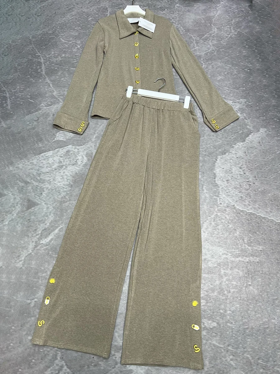 Vgh emagrecimento sólido casual conjuntos de duas peças para mulheres lapela manga longa topo calças cintura alta outono temperamento conjunto moda feminina