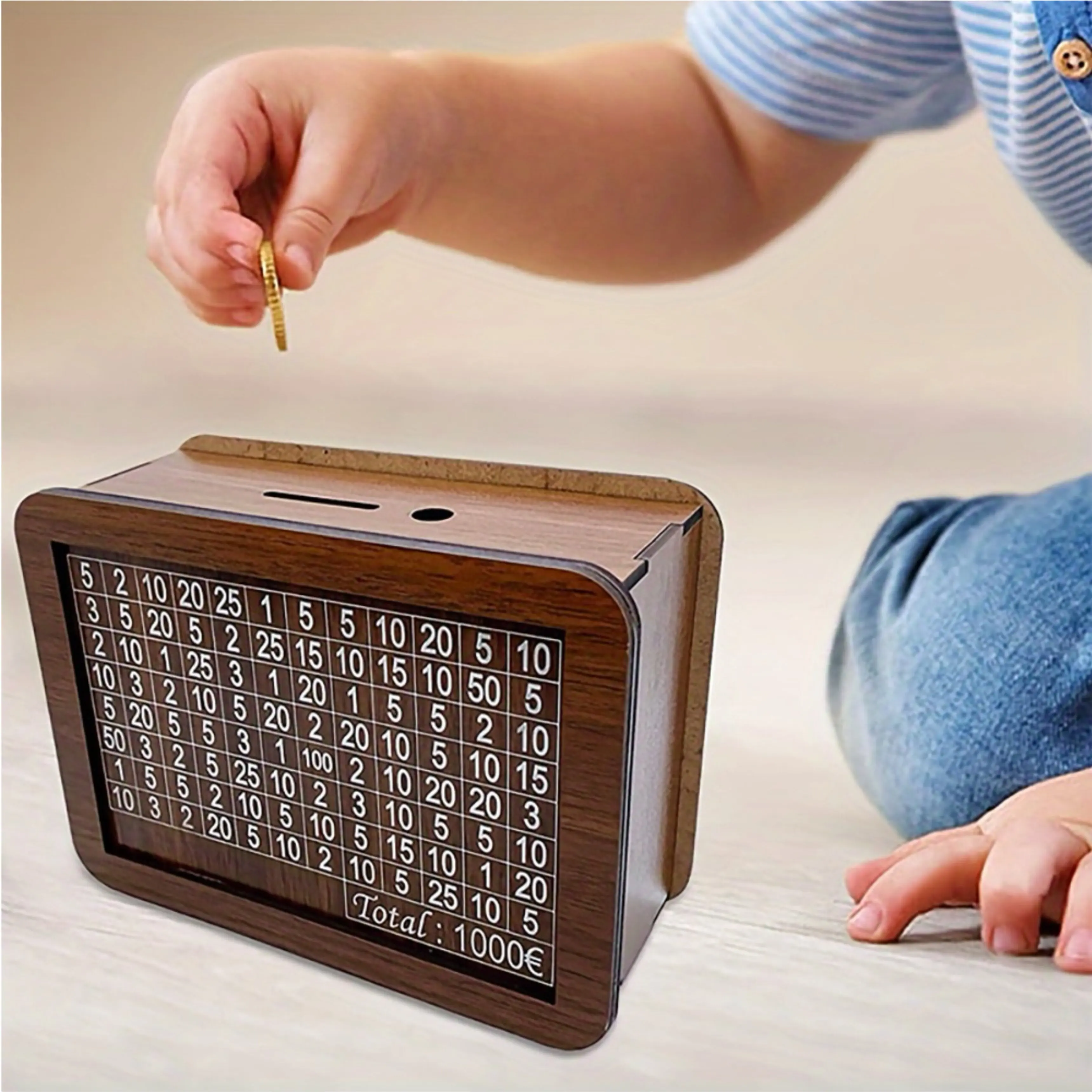 €1000 Money Box Wooden DIY Piggy Bank Safe Deposit Box Savings Box Challenge cash storage box