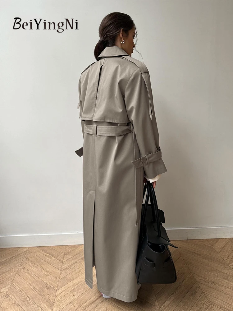 Beiyingni الشتاء المرأة سترة واقية طويلة 2025 موضة جديدة القطن خمر الإناث خندق معطف أنيق فاخر يندبروف أبلى #4