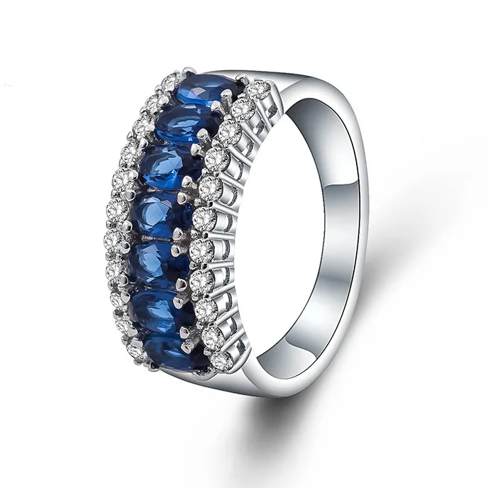 

Sun Star Classic 7-Stone 925 Sterling Silver Ring Blue Cubic Zirconia Inlaid Wedding Jewelry with Unique Designs