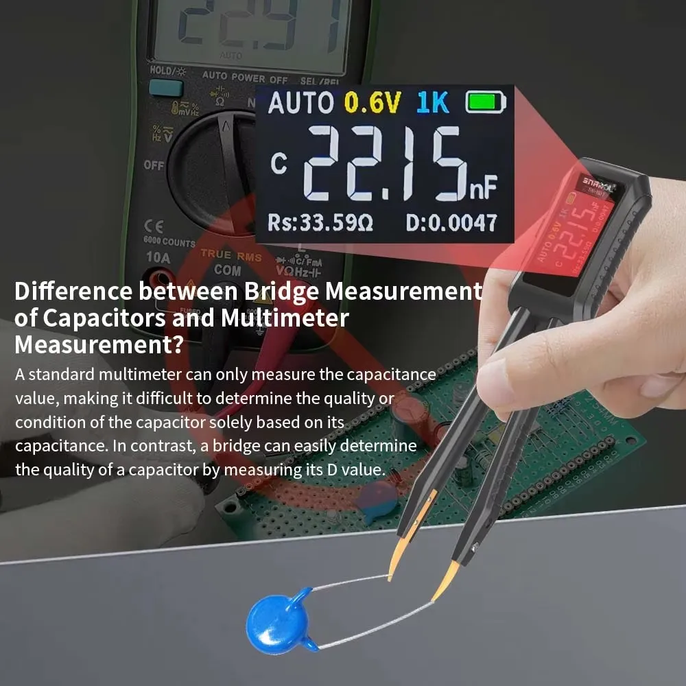 Imagem -05 - Mini Pinça Digital Inteligente Lcr Smd Esr Testador Resistência Capacitância Indutância Continuidade Diodo Medidor de Teste de Componente Eletrônico