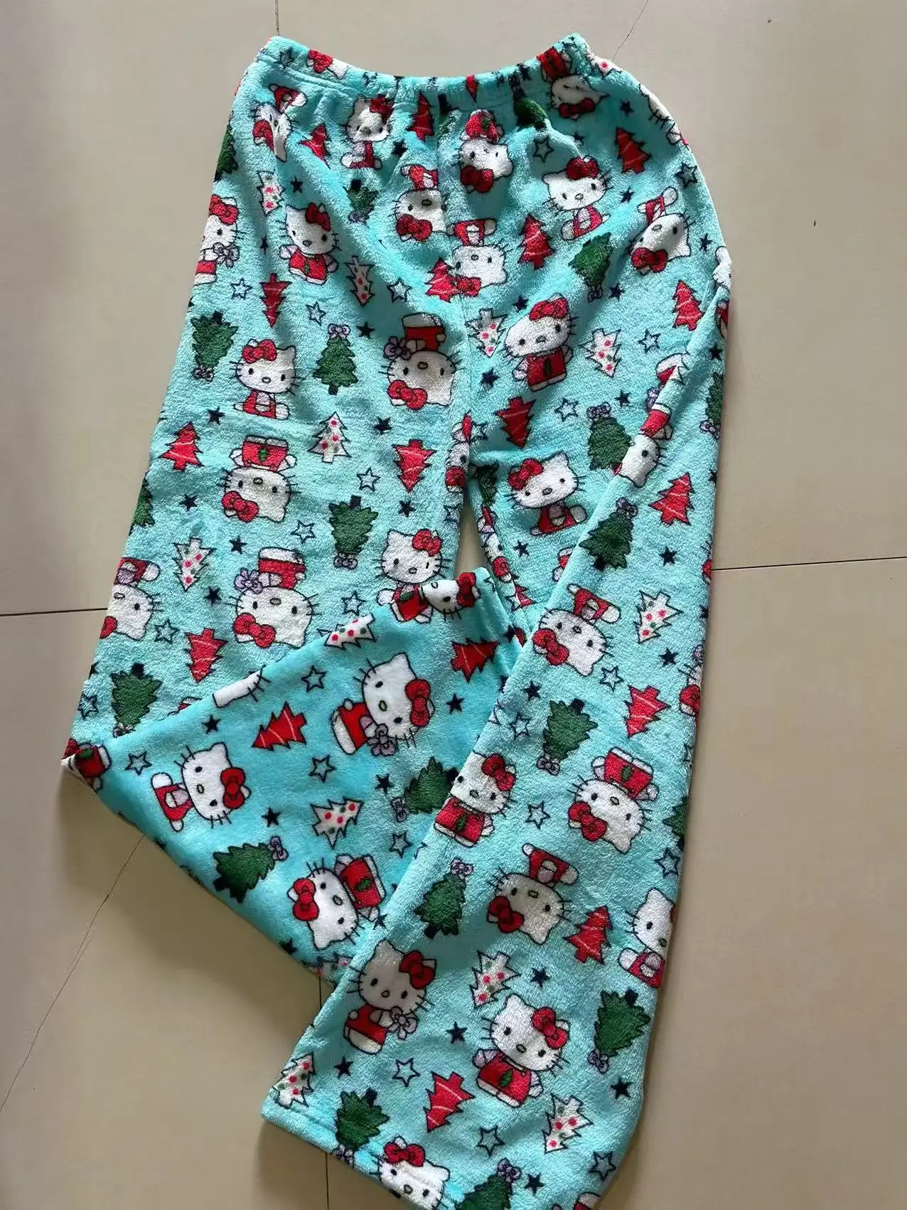 Hello Kitty Christmas Pants Cartoon Flannel Loungewear Autumn Winter Casual Trousers Women's Home Pants Christmas Gifts