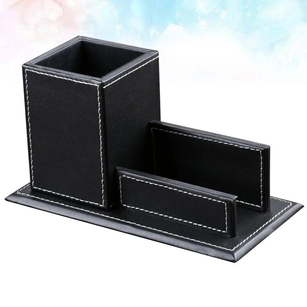 Stylish Pu Desktop Organizer Pen Holder Business Stand For Office Desk Black Storage Solution For Home Office