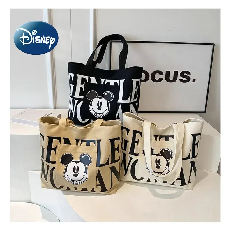 Disney 2025 New Mickey Large Capacity Canvas Bag Female Cartoon Versatile Shoulder Bag Student Class Commuting Tote Bag