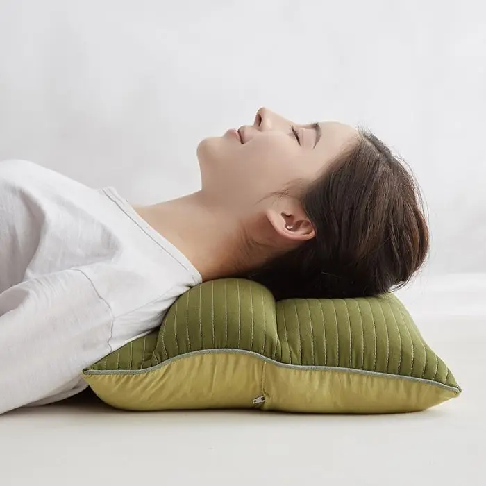 Yellow Ergonomic Cervical Pillow Soft Cotton Quilted Neck Support Cushion for Side Back Sleepers Comfortable Breathable Bed Home