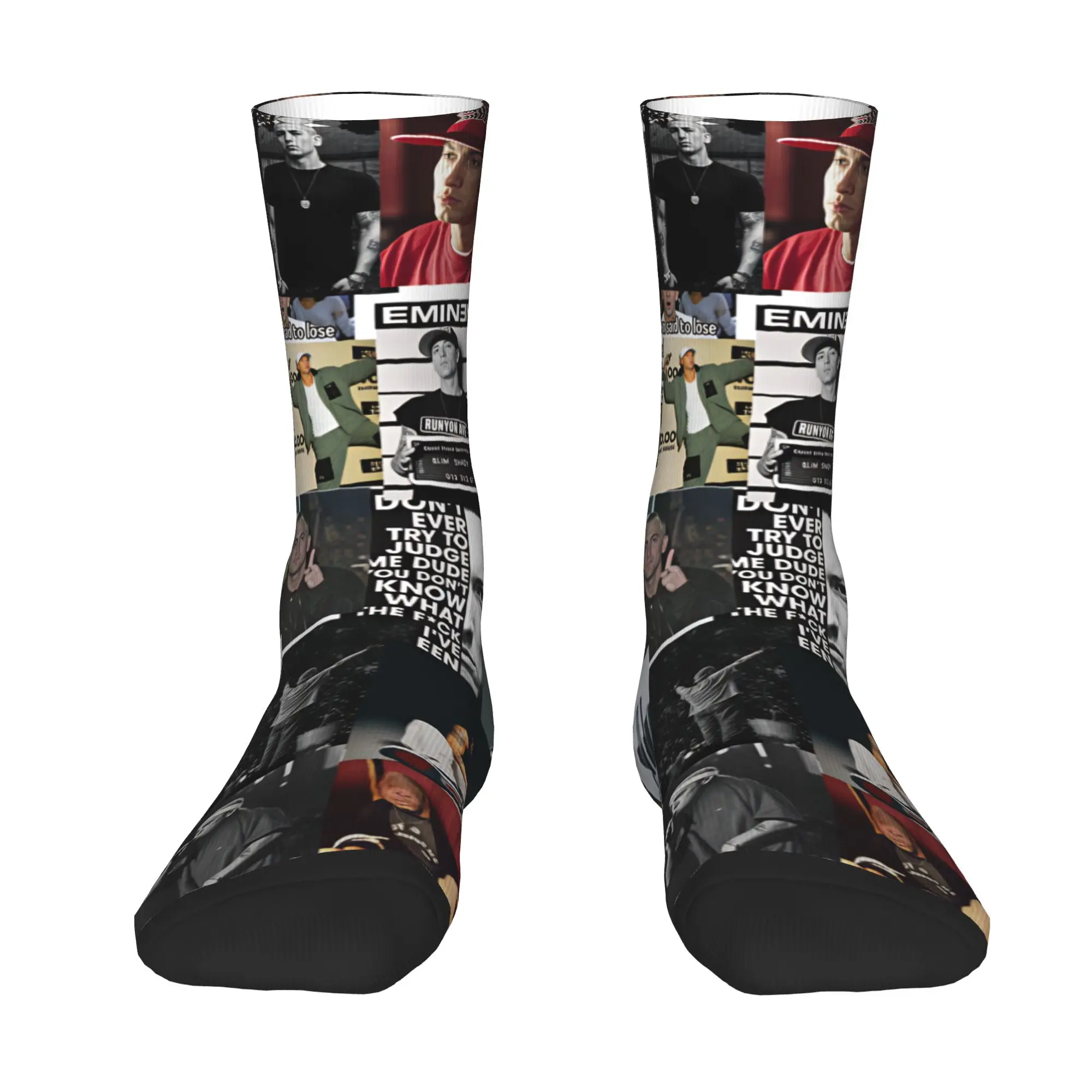 E-Eminems Collage Hip Hop Rapper Mens Crew Socks Unisex Funny 3D Printing Pop Music Dress Socks