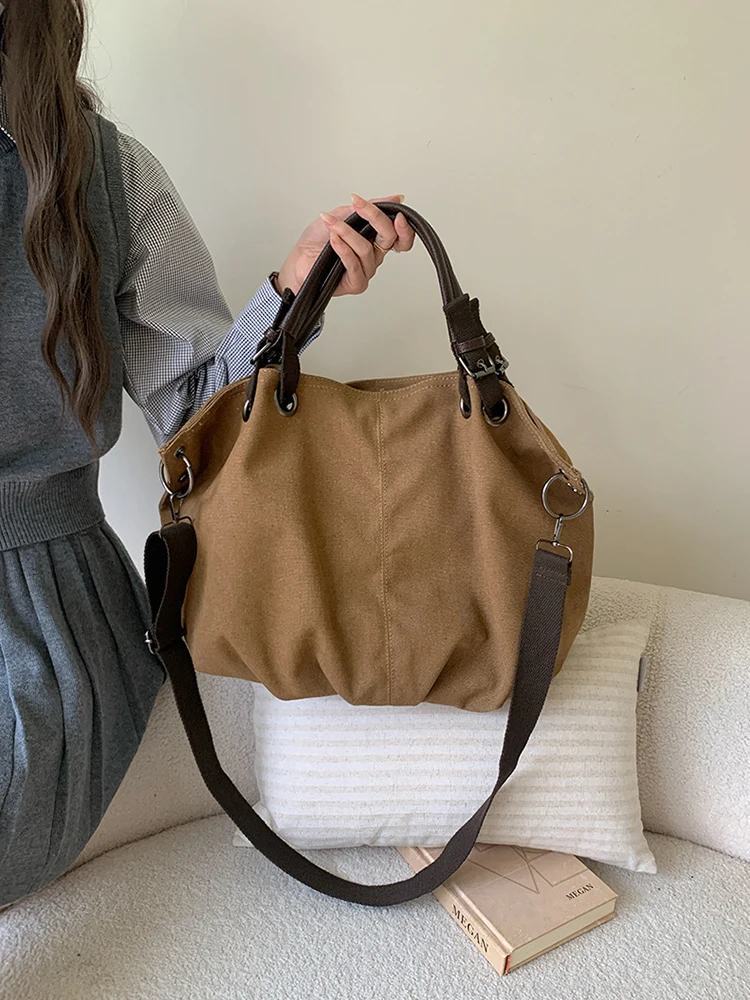 

2026 autumn/winter vintage bag, large capacity canvas crossbody bag, single shoulder bag, fashionable commuting women's bag