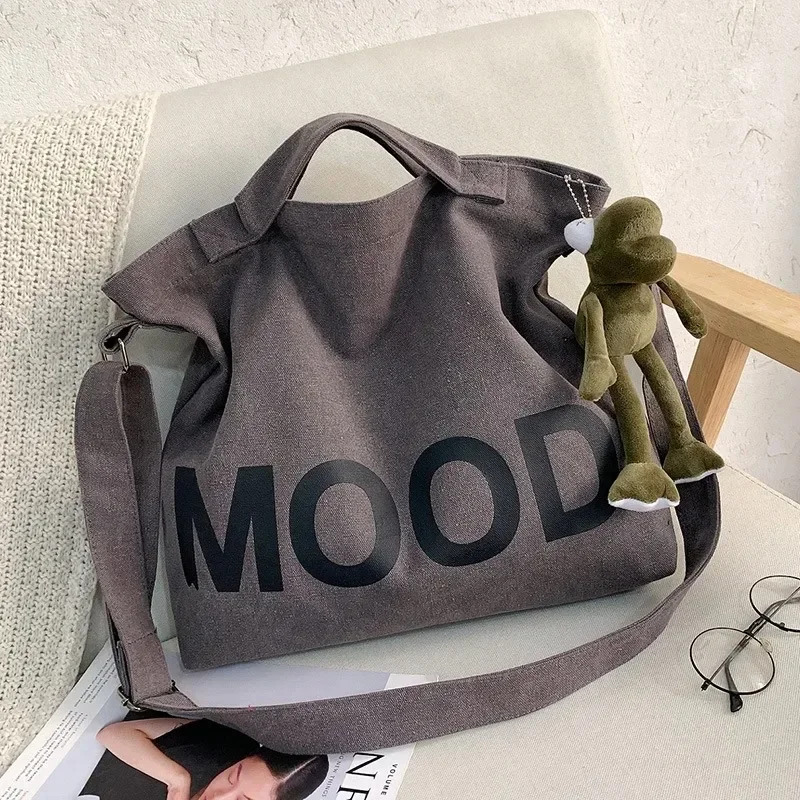 New Reinforced Wearable Letter Canvas Bags Large Capacity Men\'s and Women\'s Bags Spot Fast Shipping Solid Color Single Shoulder