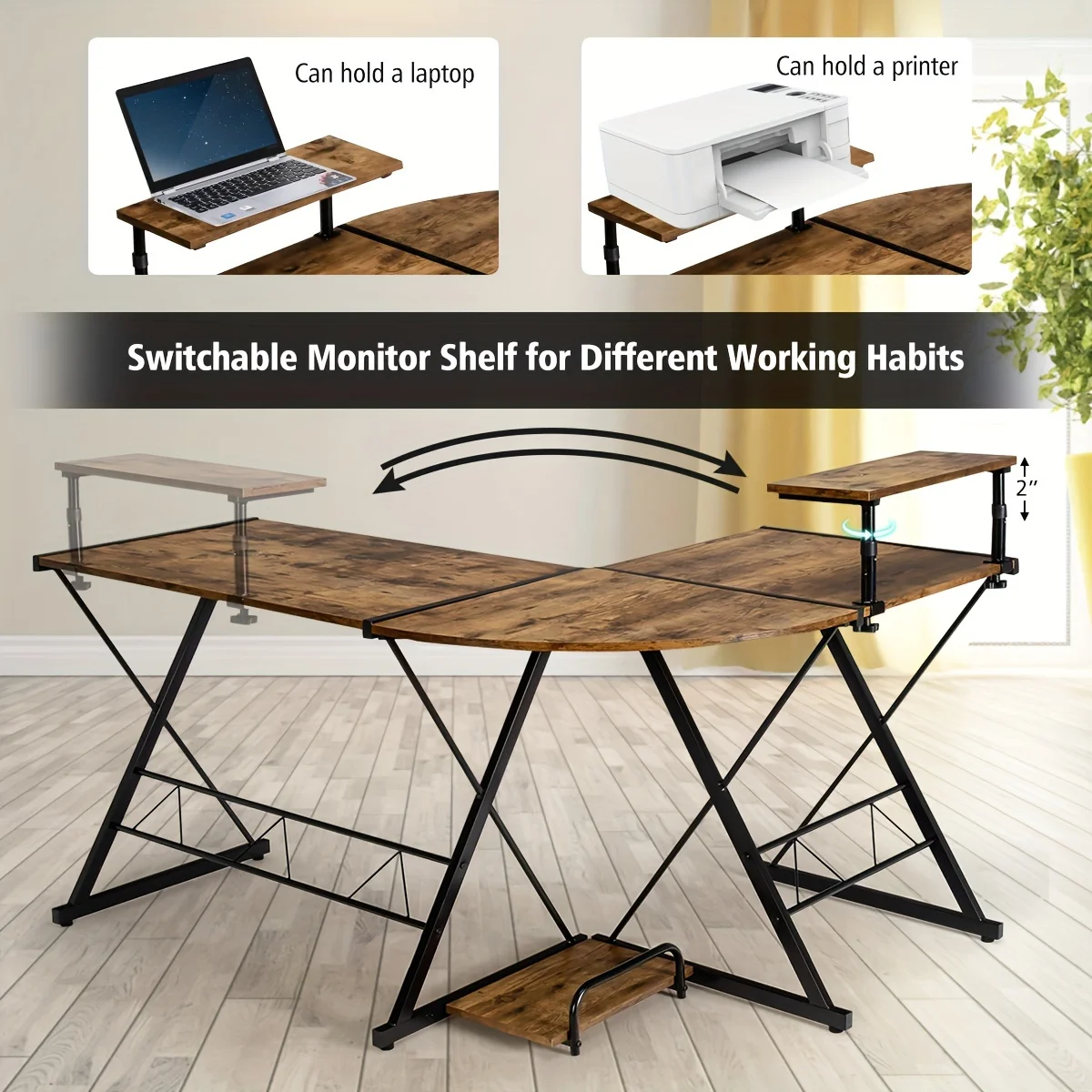 1pc l-förmiger Schreibtisch, industrieller reversibler Eck computer tisch mit Regal und CPU-Ständer, für Schlafzimmer, Büro, Studien tablas