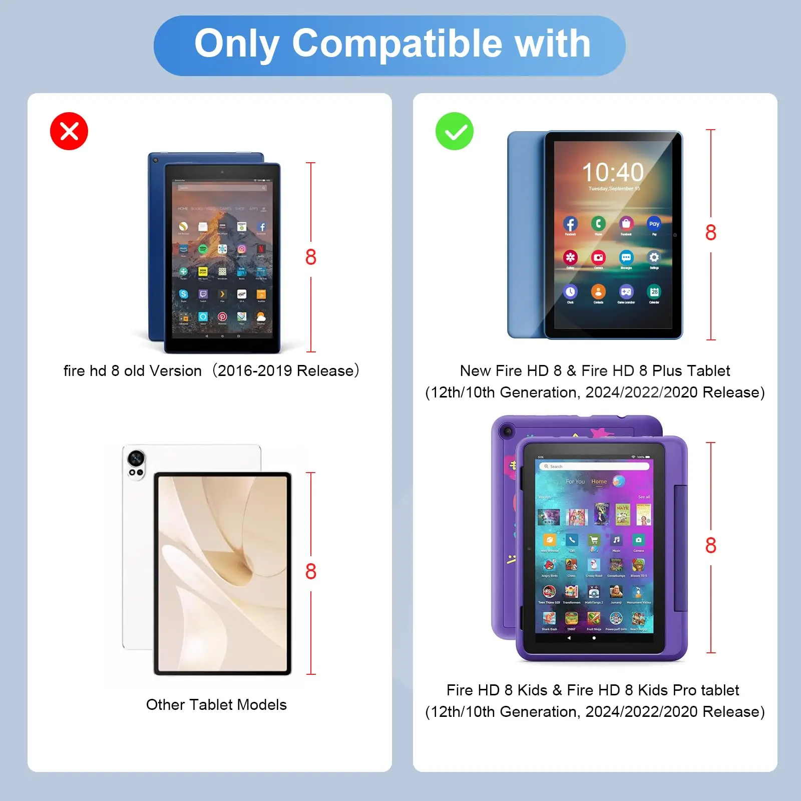 واقي شاشة 8.0 بوصة لهاتف أمازون فاير اتش دي 8 (2024/2022/2020) / فاير اتش دي 8 بلس / فاير اتش دي 8 كيدز برو فيلم مقوى #2