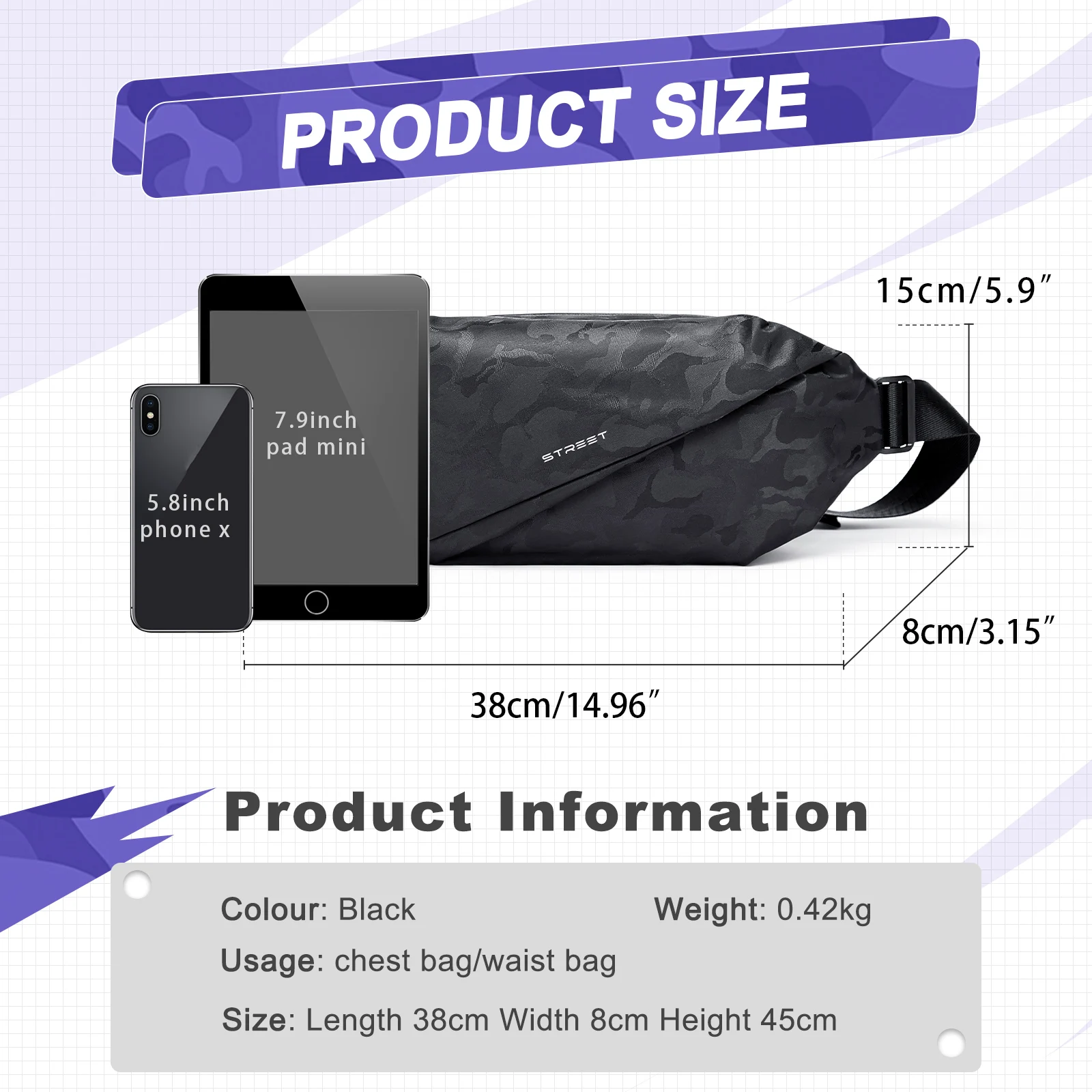 Small Men's Chest Bag, Sling Shoulder Bag Mini Cross Backpack, Waterproof Lightweight Chest Messenger Backpack for Traveling