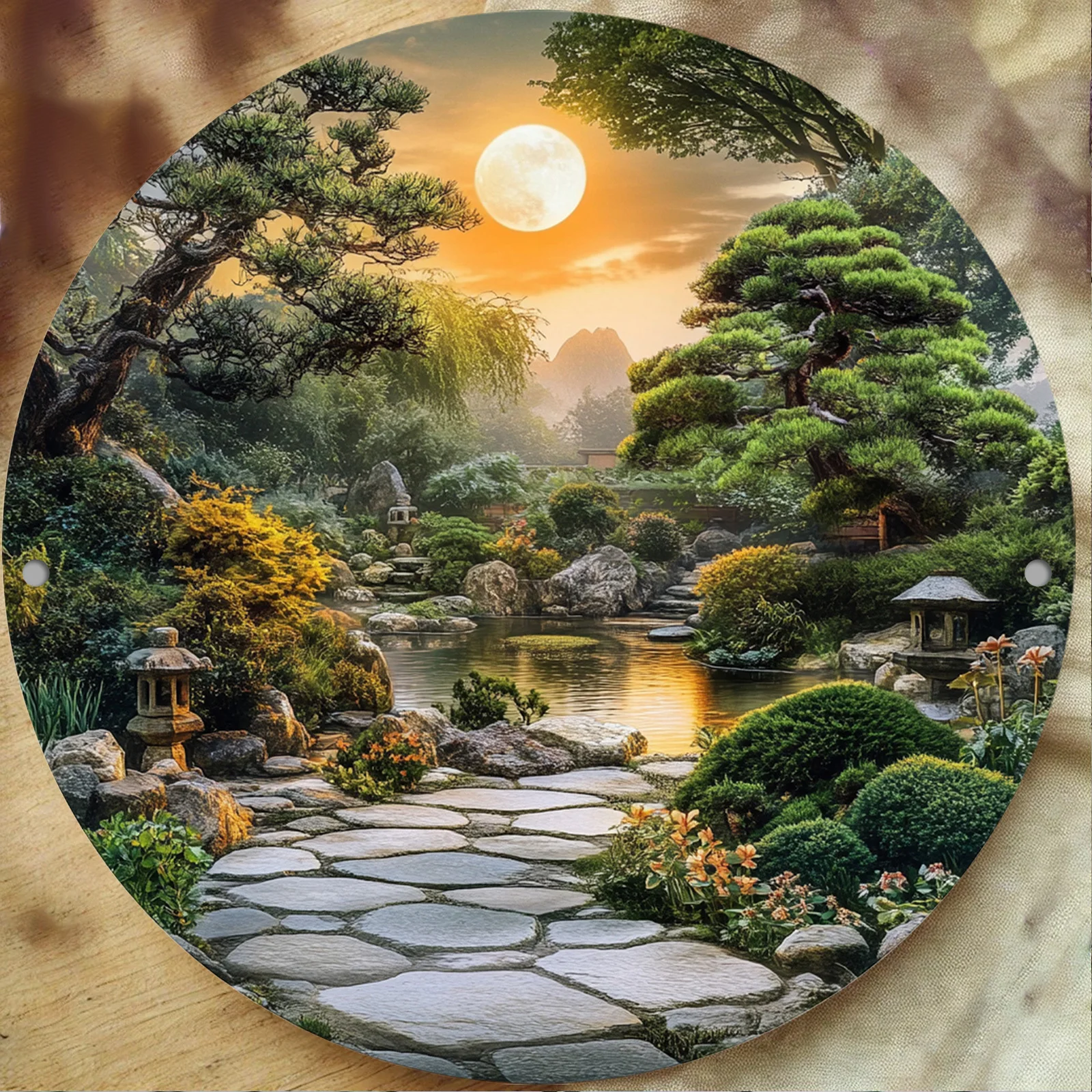 CIFBUY Retro Vintage Zen Garden Sunset Landscape Tin Metal Sign Plaque Aluminum Wall Art Waterproof Durable Decor For Home Room