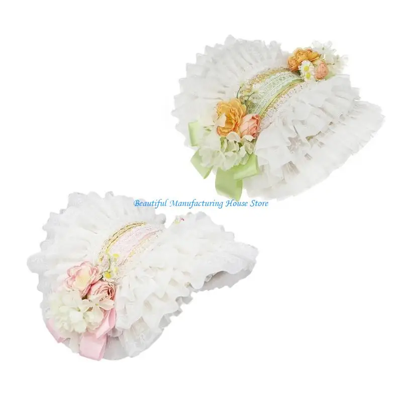 

E56A Anime Maid Hat Costume Hat Girls Party Props Women Lace Flower Straw Hat