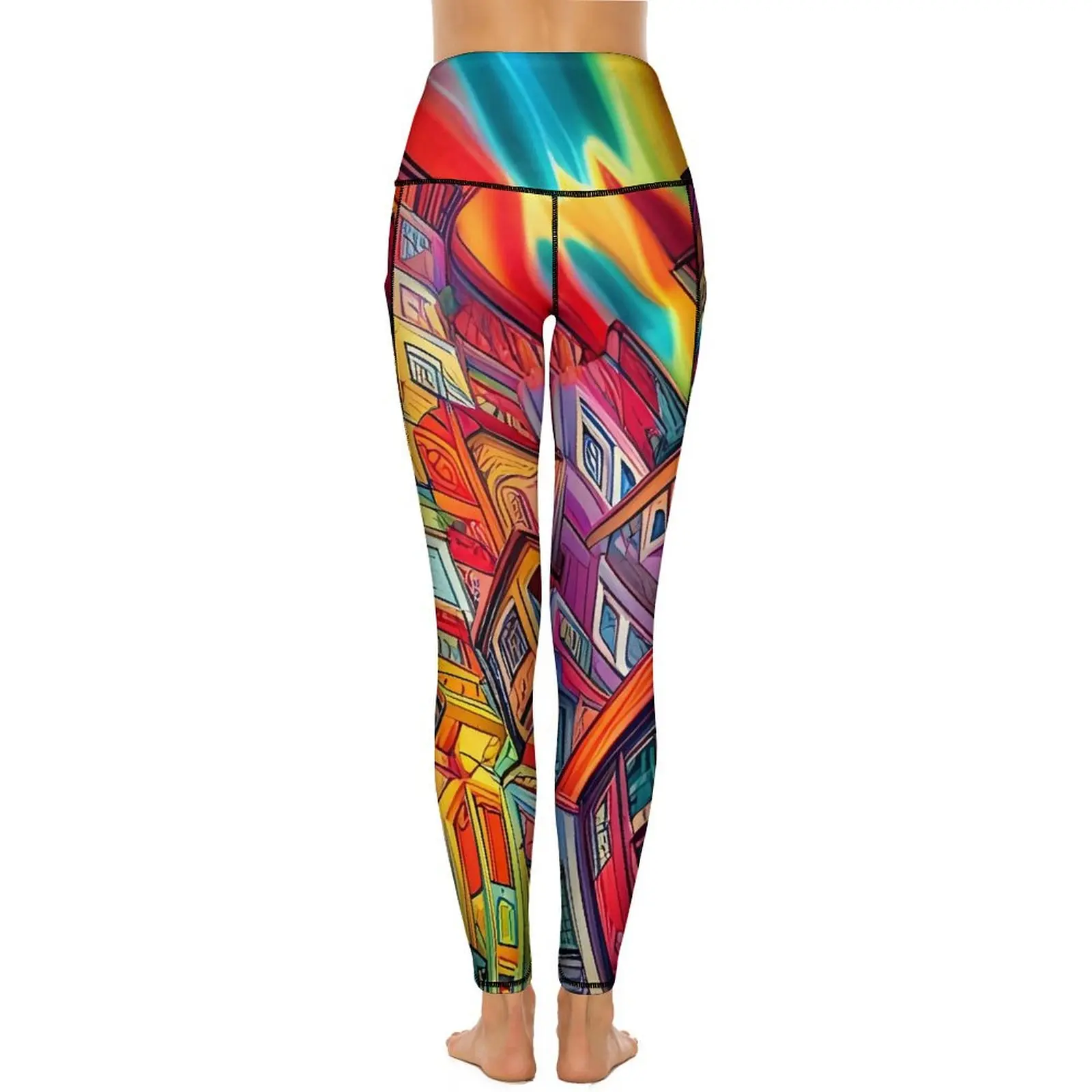 Graffiti City Yoga Pants Sexy Colorful Abstract Custom Leggings High Waist Fitness Leggins Women Casual Stretch Sports Tights