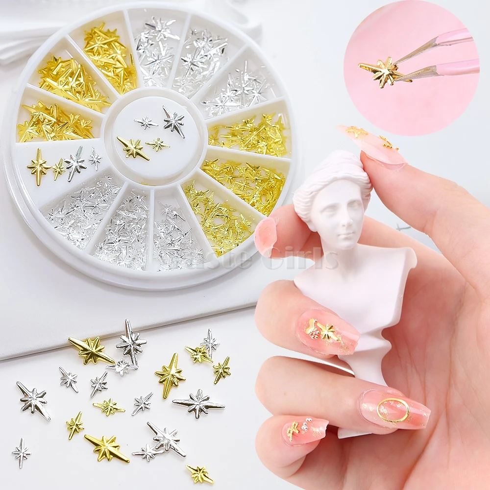 Mix 2 boyutları altın gümüş yıldız şekli metalik tırnak süsü sanat Rhinestones süslemeleri mücevher DIY Salon tekerlek