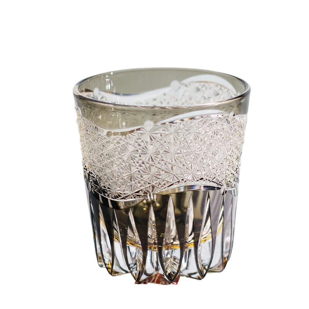 Hand-cut crystal whiskey glasses, chrysanthemum wavy carvings, vintage Persian glasses